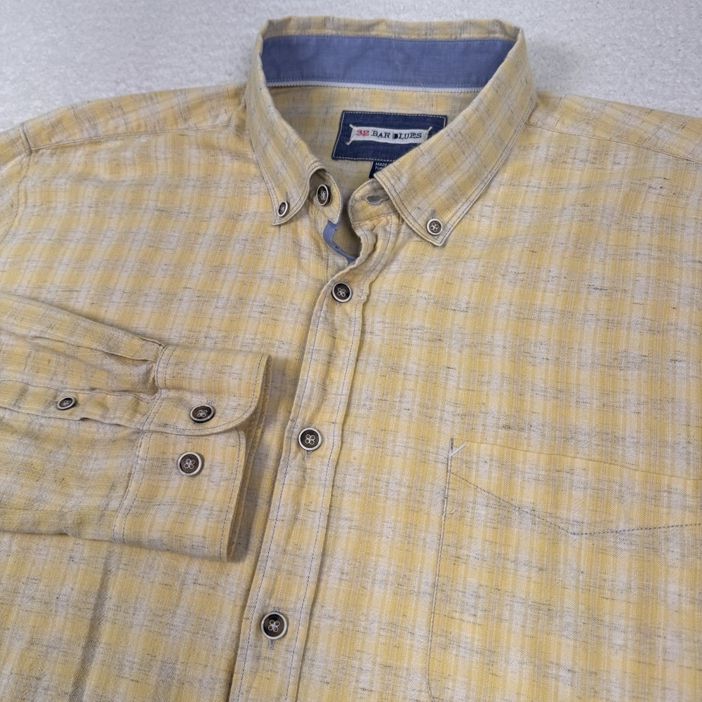 32 Bar‎ Blues Shirt Mens XL Yellow Plaid Long Sleeve Button Front